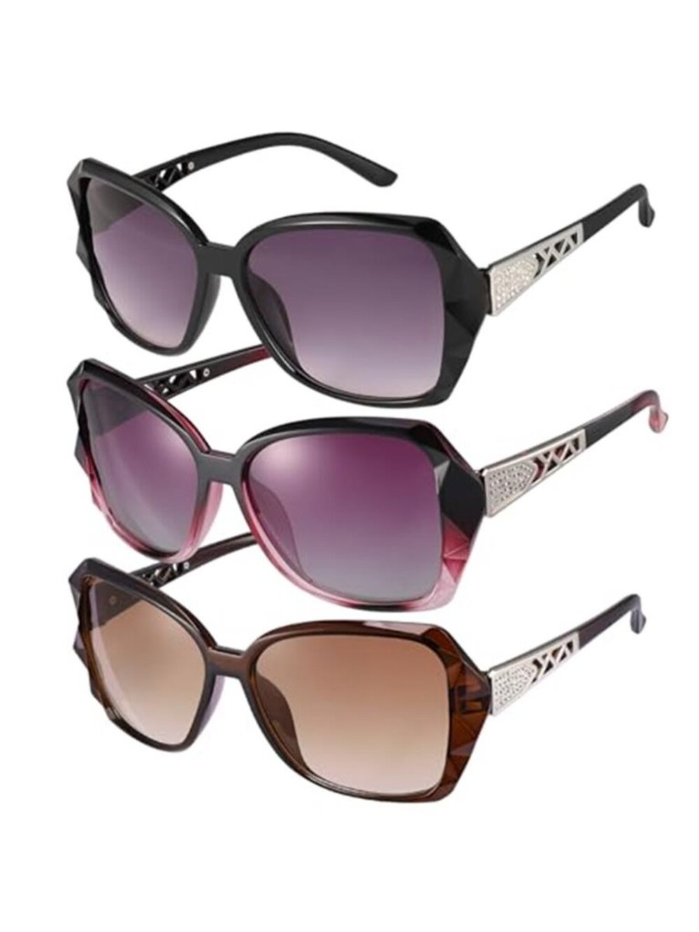 3 Pcs Women Vintage Sunglasses, Oversized UV 400 Protection Sunglasses